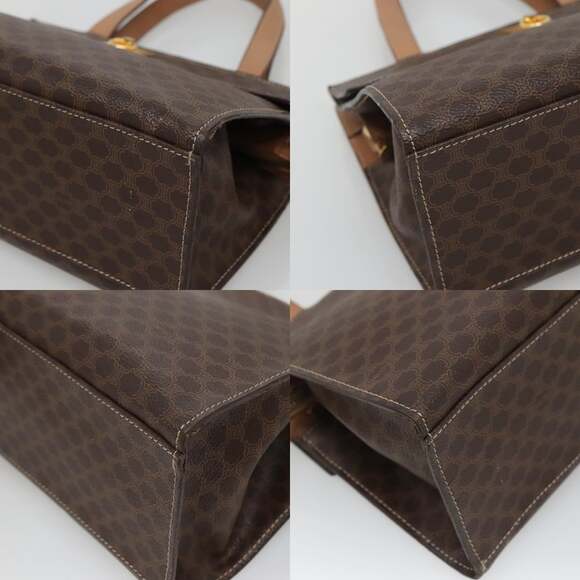 CELINE Macadam Canvas Hand Bag Pvc Leather Brown Gold - Picture 10 of 12